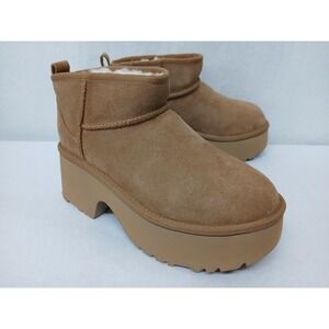 UGG Ultra Mini New Heights Chestnut Suede Platform Boots 1158311‎ Womens Sz 10